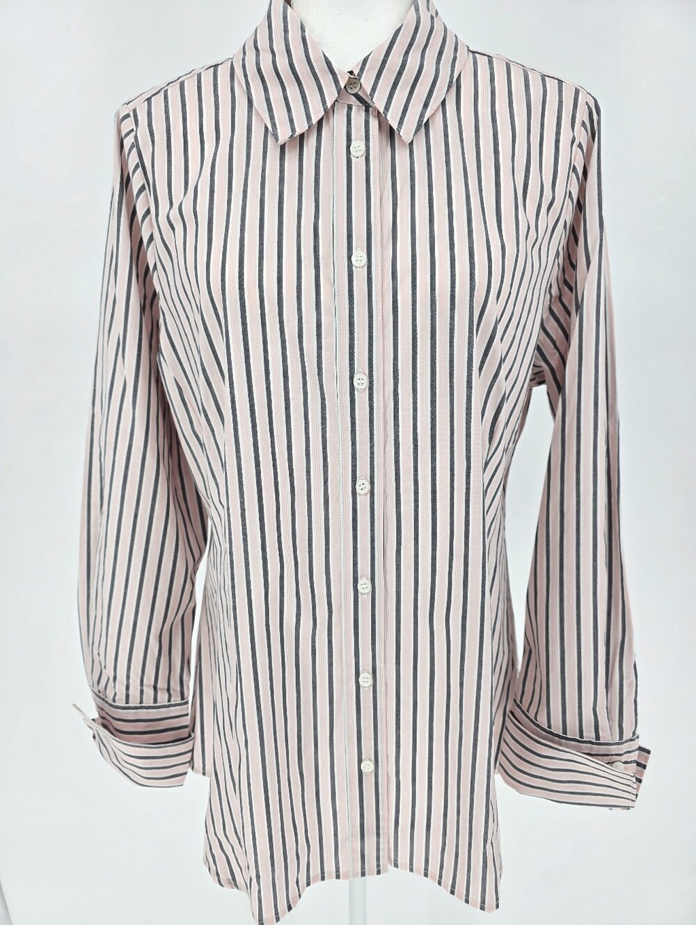 Lane Bryant NWT Hidden Button Striped Button Front Shirt Size 14‎ Pink Cotton